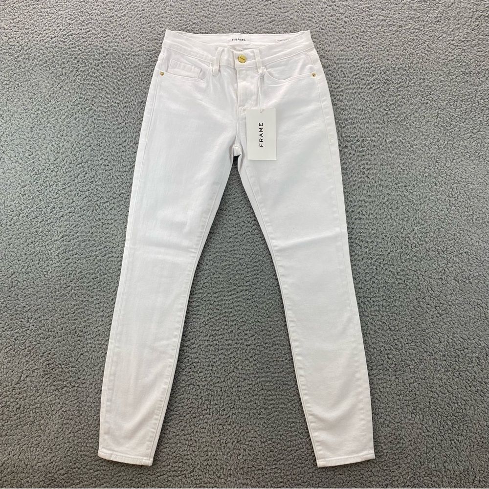 Frame Denim Le Skinny de Jeanne Women's White Mid-Rise Ankle Jeans  | Size: 25